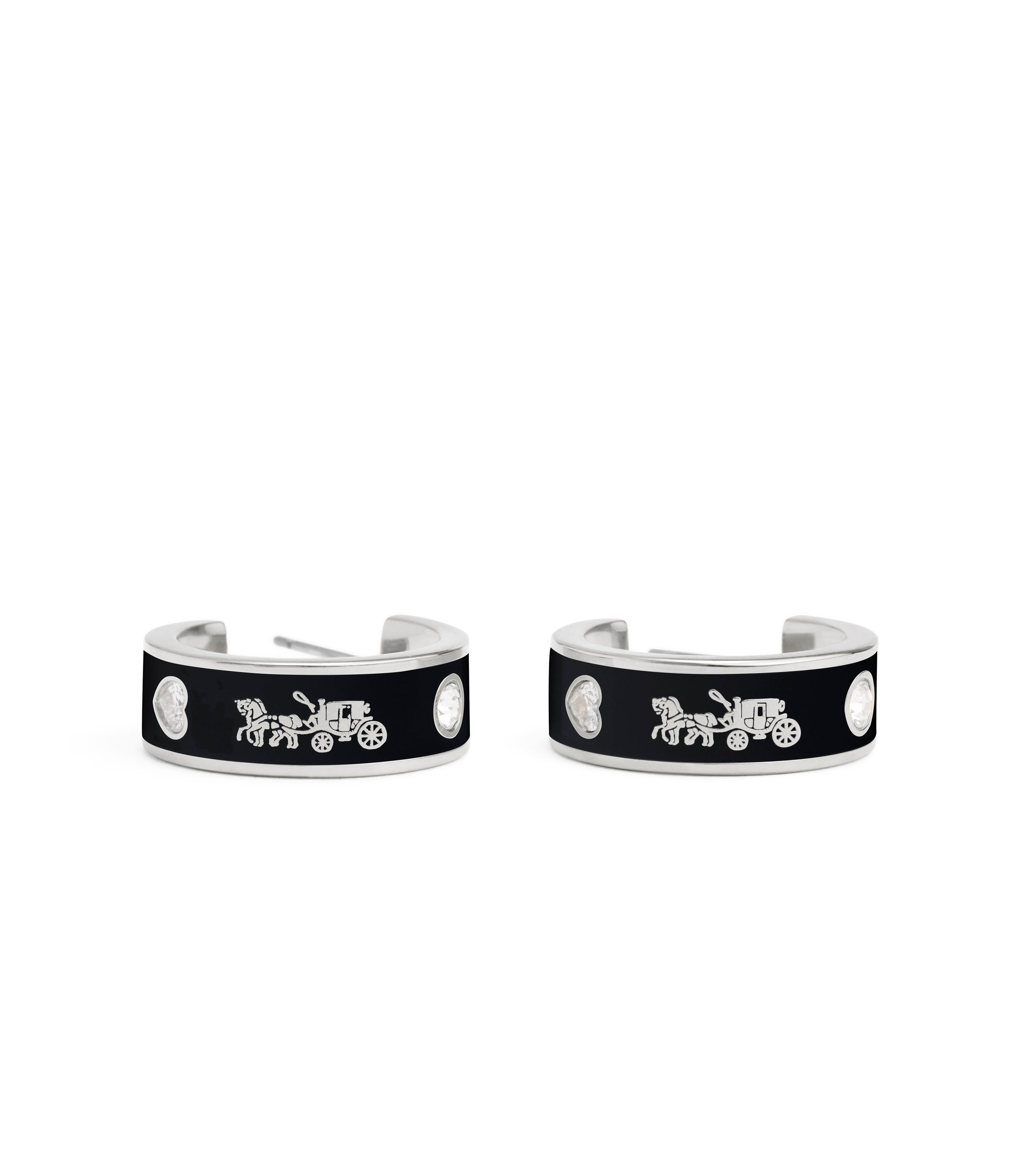 37479036RHO-Enamel Horse & Carriage Hoop Earrings-Black