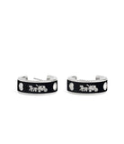 37479036RHO-Enamel Horse & Carriage Hoop Earrings-Black