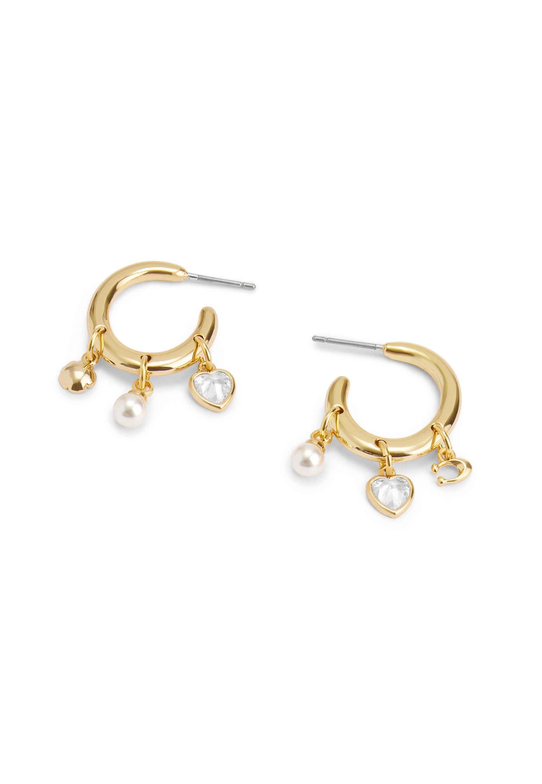 37479040GLD-Signature Charm Hoop Earrings-Pearl