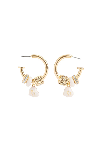 37479225GLD-Signature Enamel Heart Charm Hoop Earrings-White