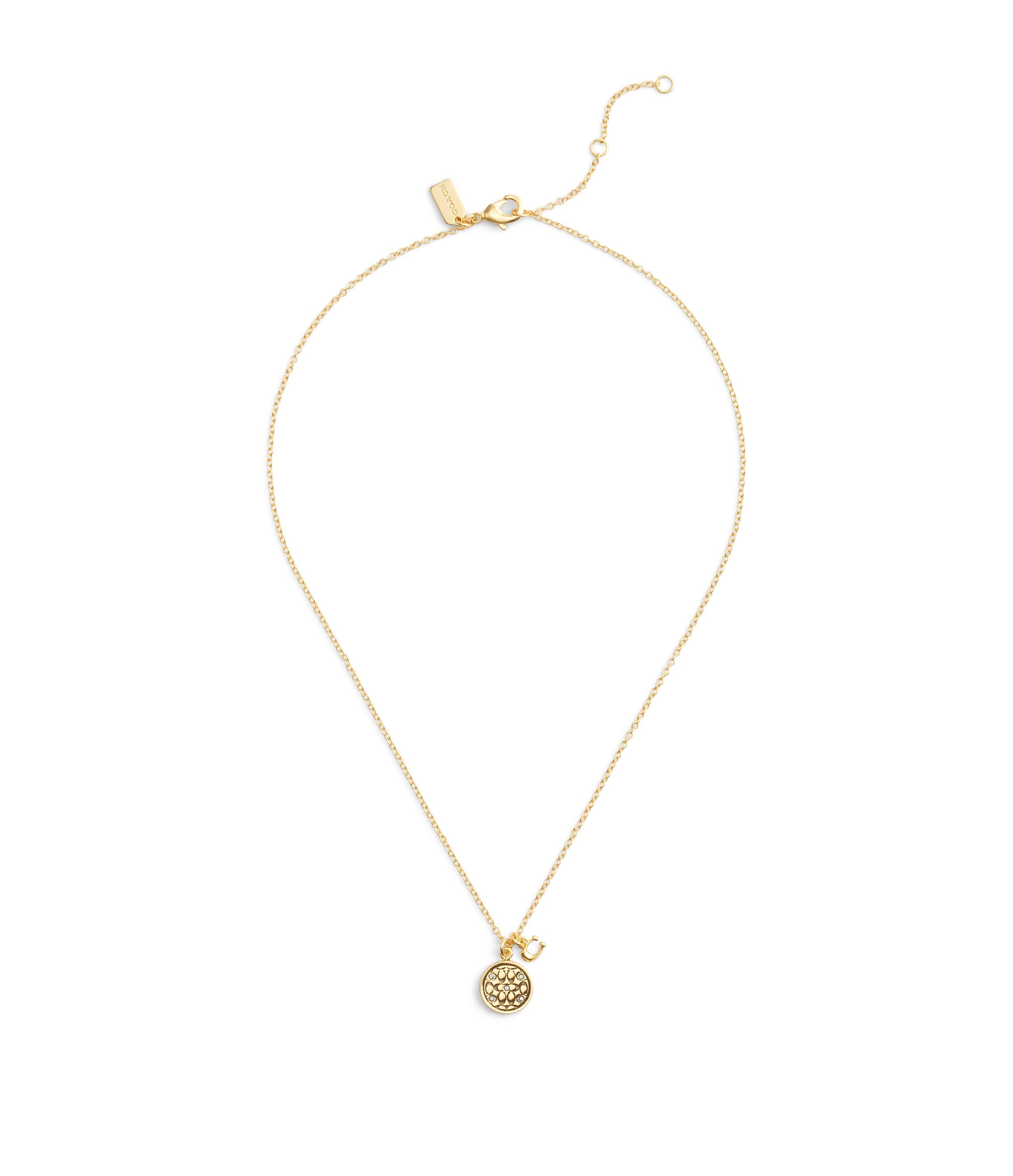 37489422GLD-Signature Quilted Coin Pendant Necklace-Gold