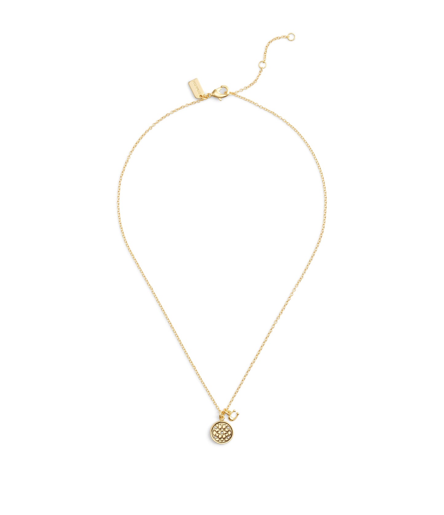 37489422GLD-Signature Quilted Coin Pendant Necklace-Gold