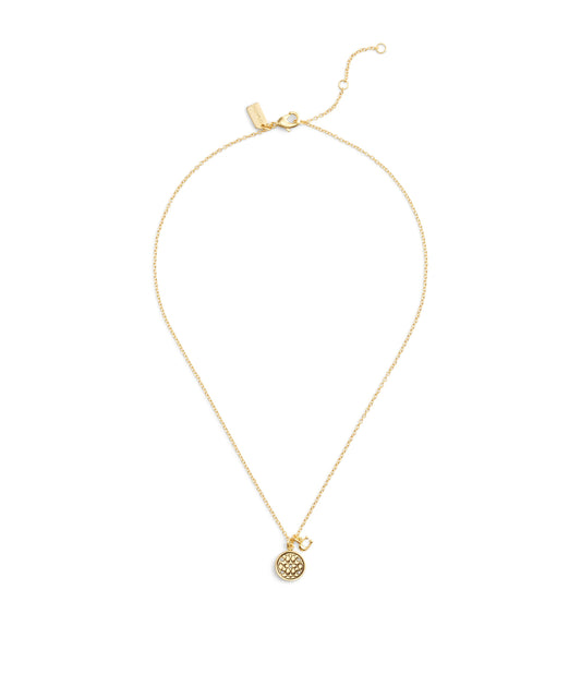 37489422GLD-Signature Quilted Coin Pendant Necklace-Gold