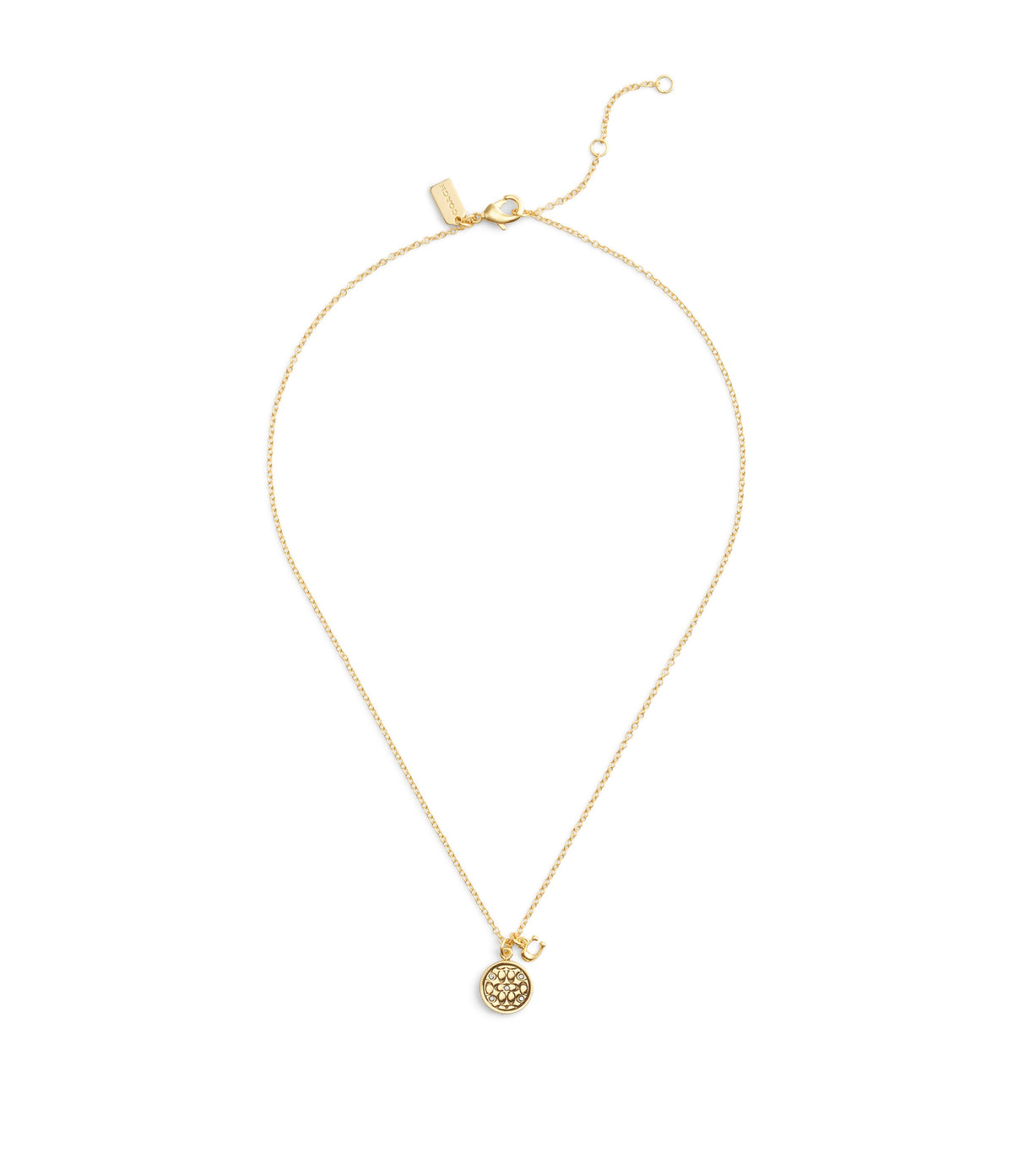 37489422GLD-Signature Quilted Coin Pendant Necklace-Gold