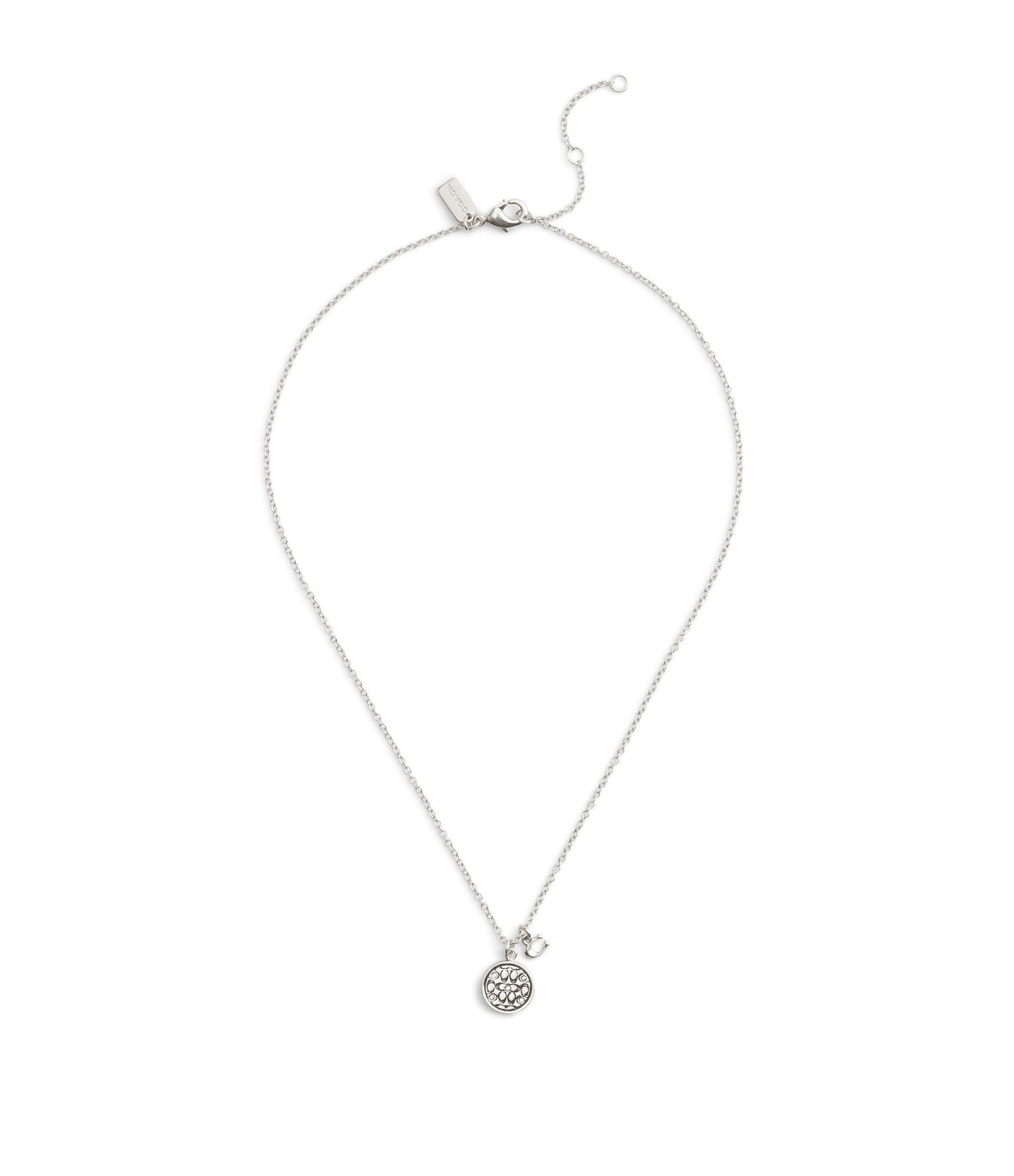 37489422RHO-Signature Quilted Coin Pendant Necklace-Rhodium