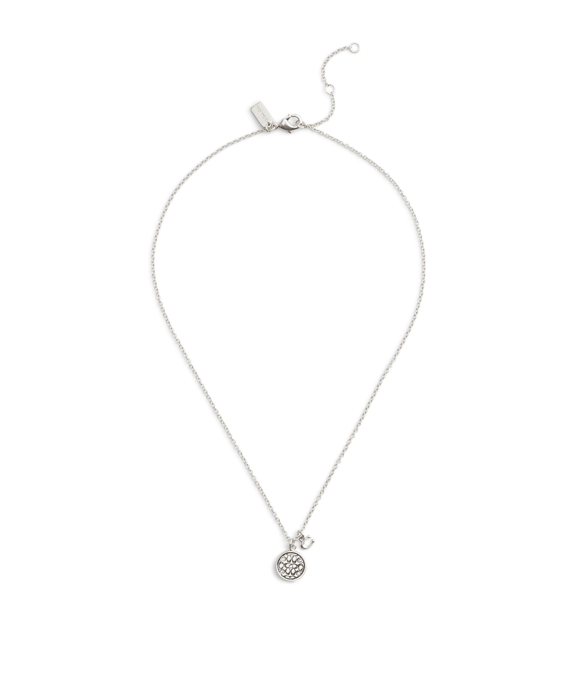 37489422RHO-Signature Quilted Coin Pendant Necklace-Rhodium