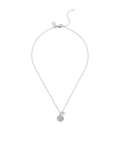 37489422RHO-Signature Quilted Coin Pendant Necklace-Rhodium