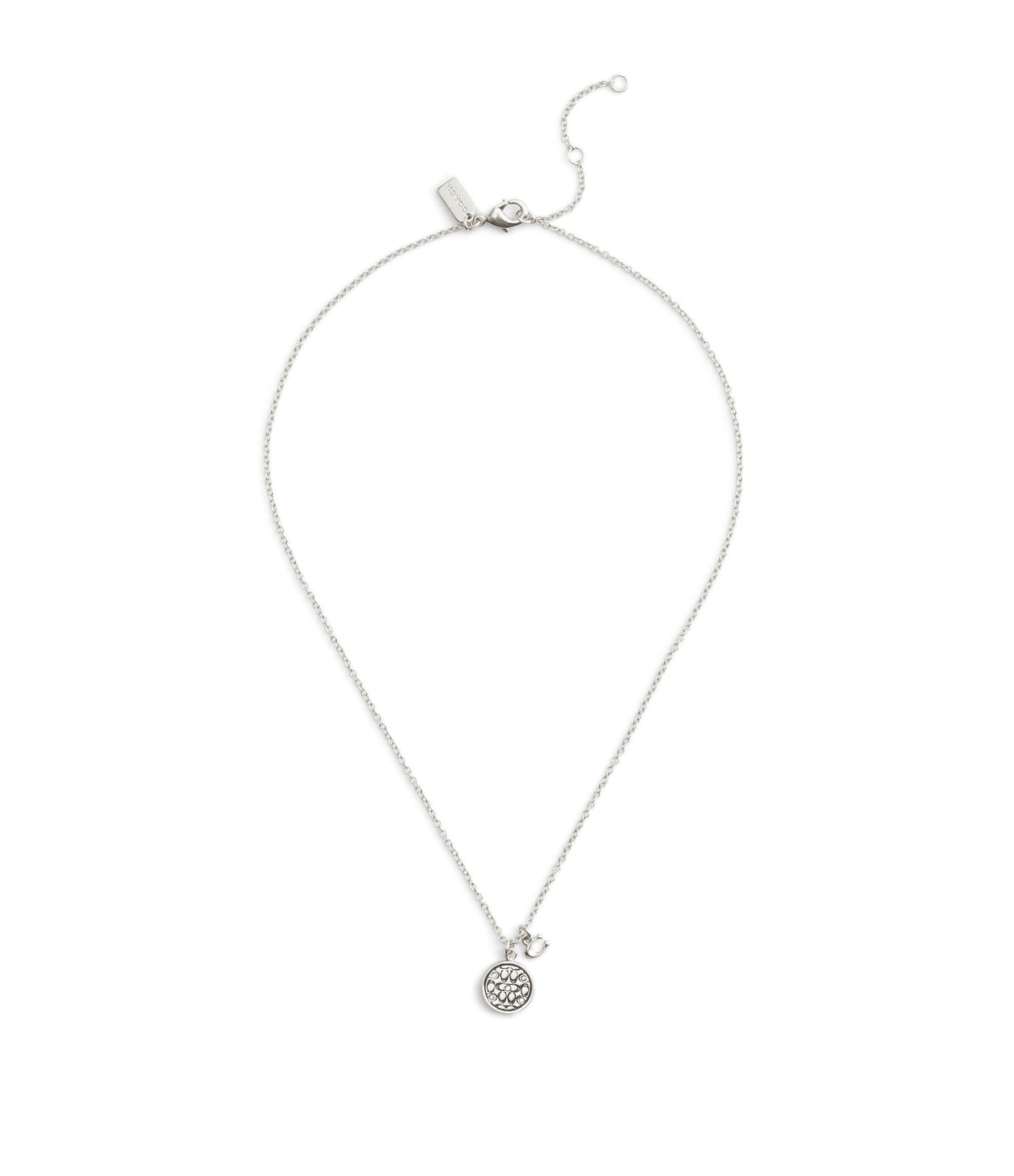 37489422RHO-Signature Quilted Coin Pendant Necklace-Rhodium