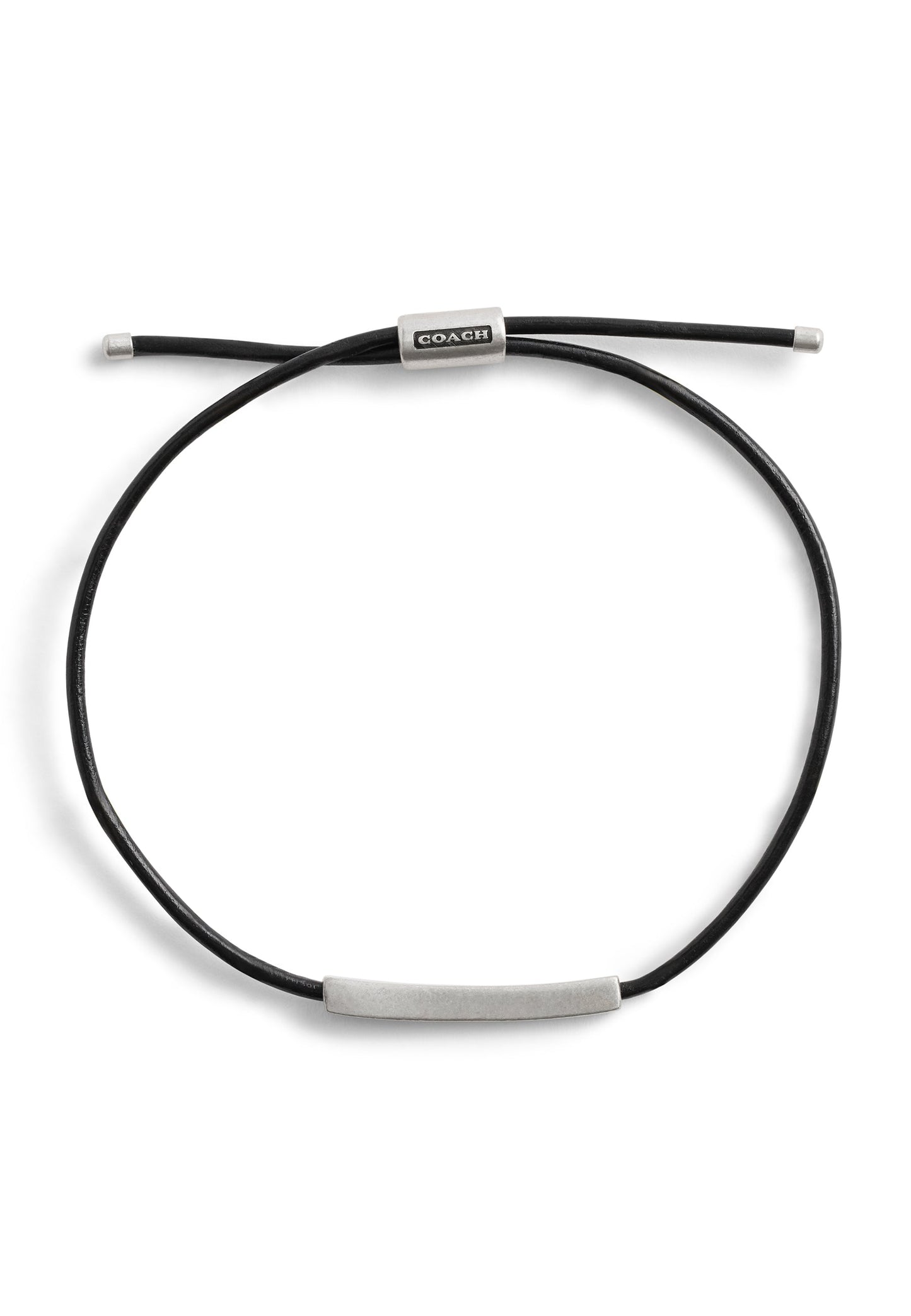 37490336SLV-Men'sSterling Silver Bar Signature Leather Slider -Black