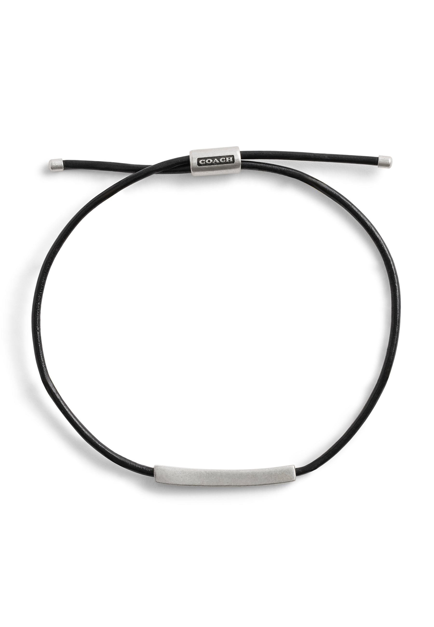 37490336SLV-Men'sSterling Silver Bar Signature Leather Slider -Black