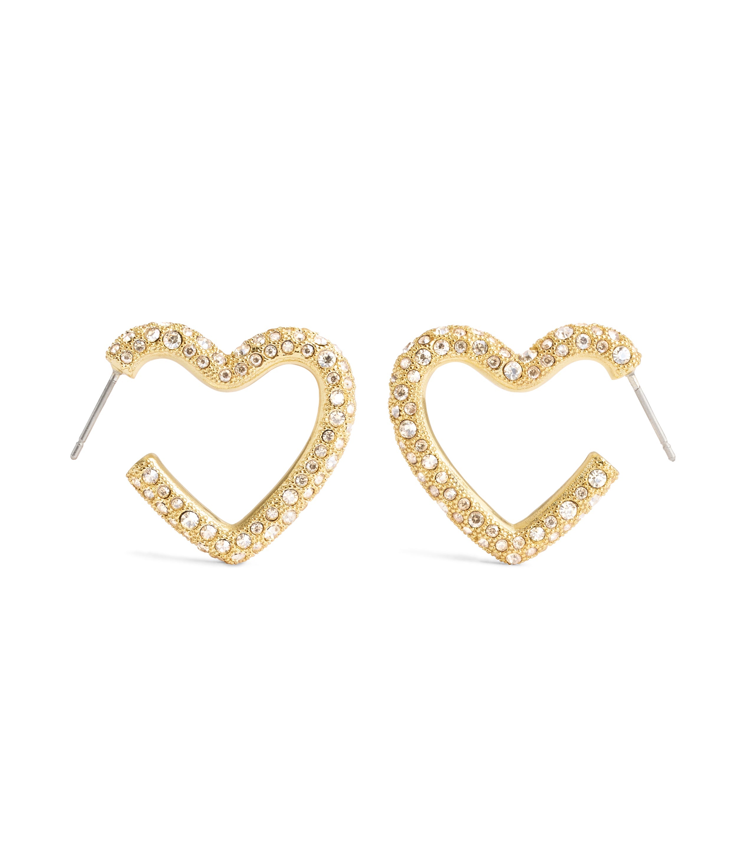 37491609GLD-Pavé Heart Hoop Earrings-Gold