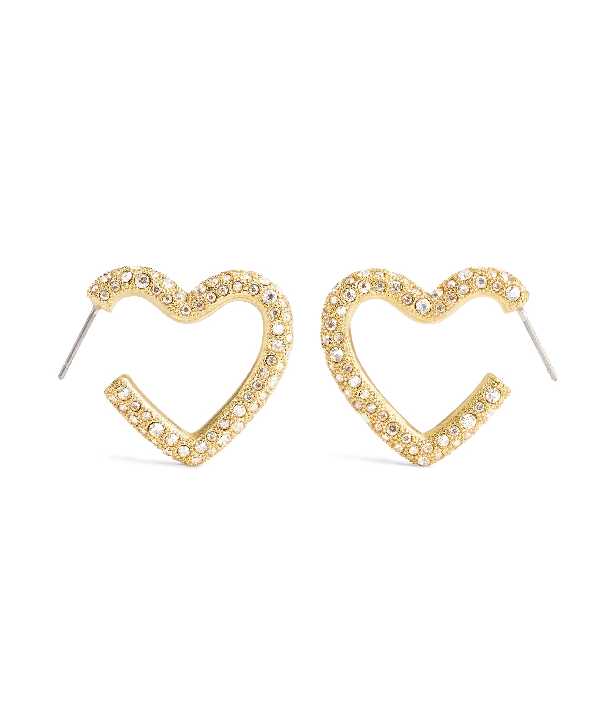 37491609GLD-Pavé Heart Hoop Earrings-Gold