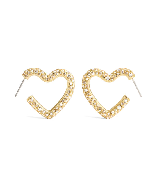 37491609GLD-Pavé Heart Hoop Earrings-Gold