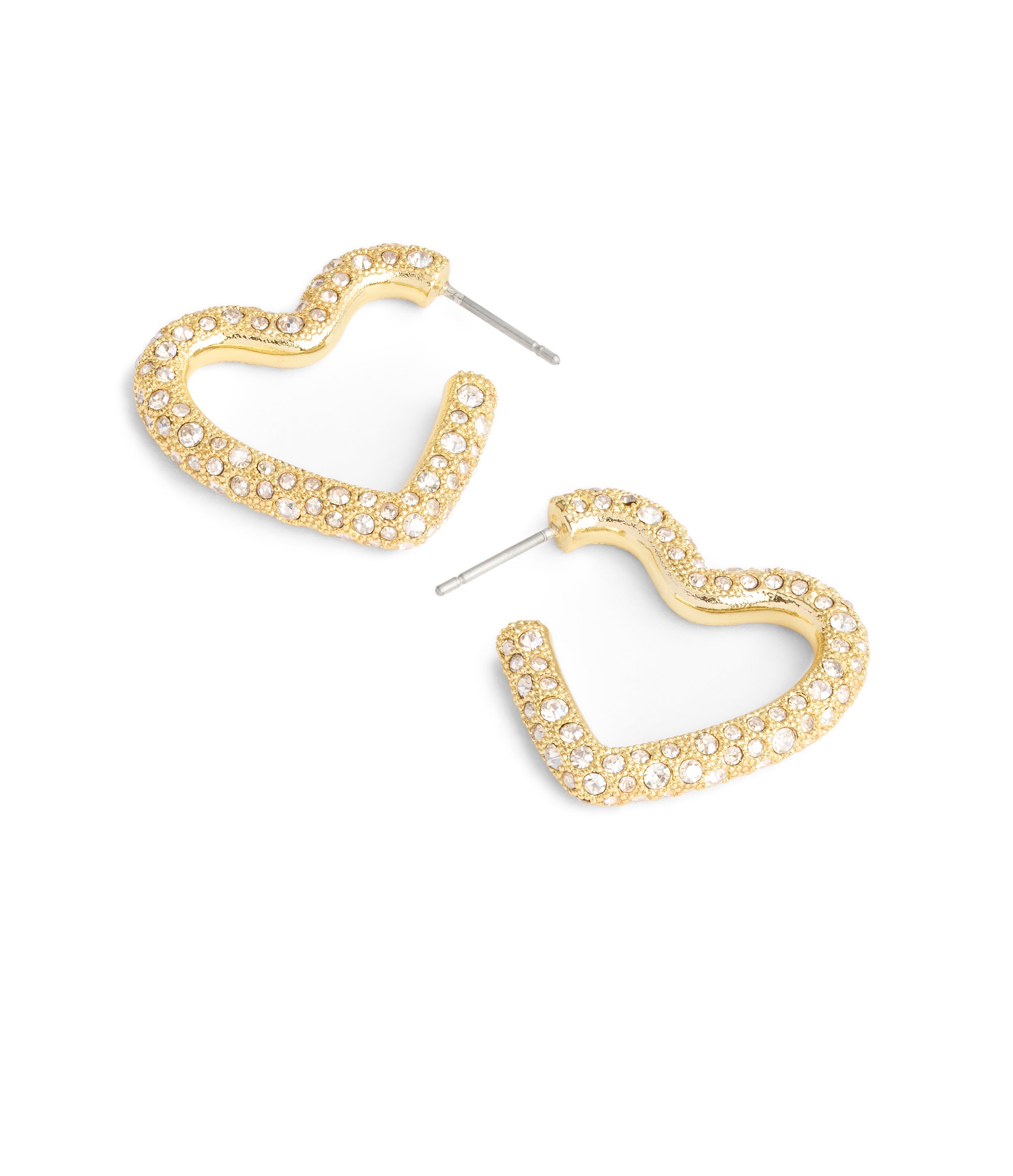 37491609GLD-Pavé Heart Hoop Earrings-Gold