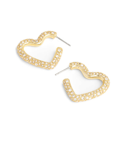 37491609GLD-Pavé Heart Hoop Earrings-Gold