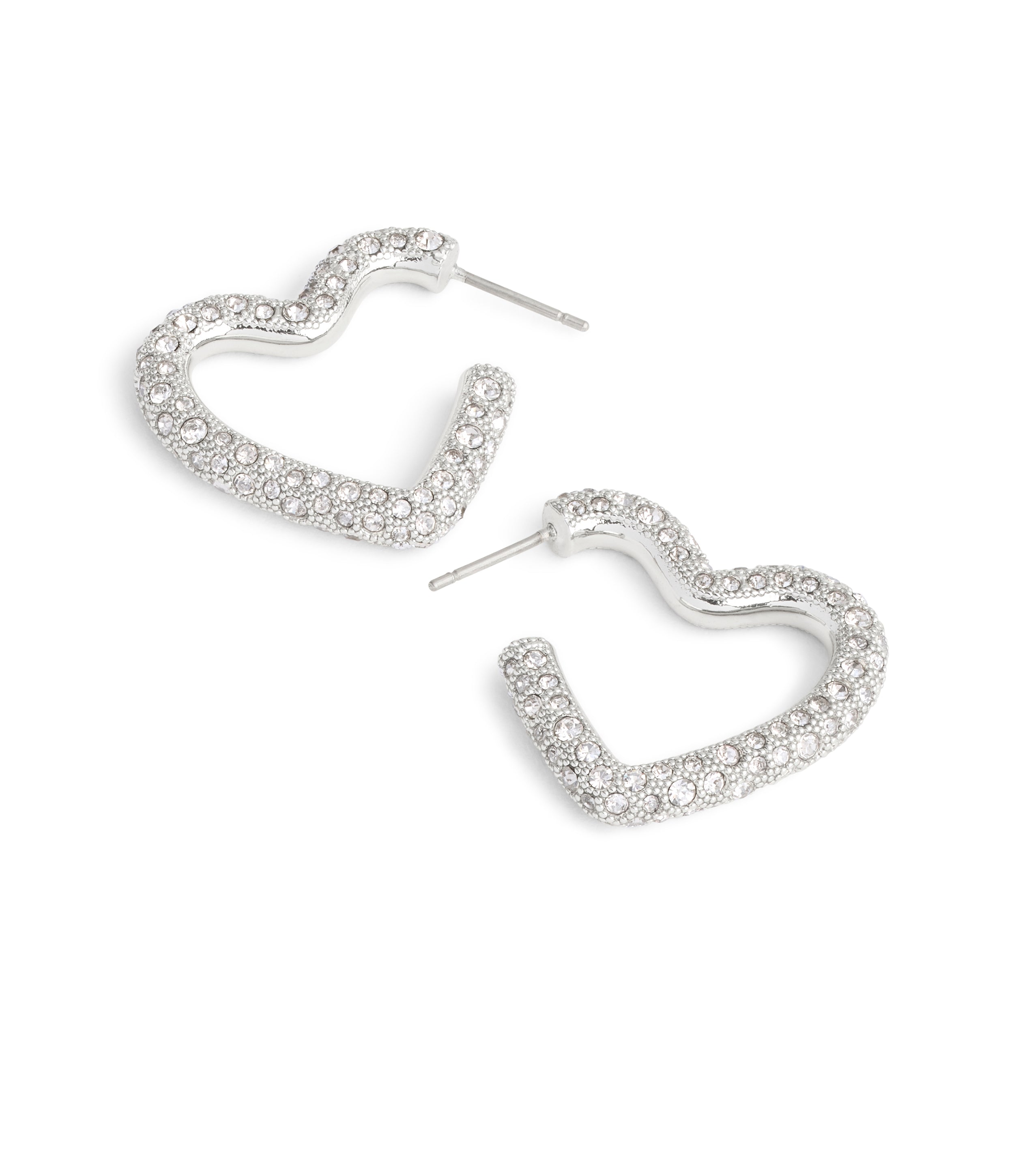 37491609RHO-Pavé Heart Hoop Earrings-Crystal
