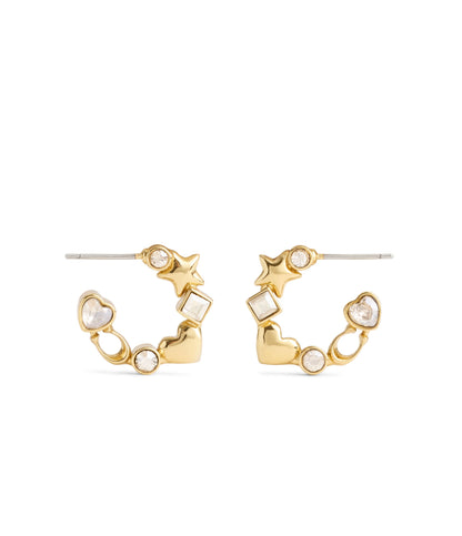 37491619GLD-Signature Star Charm Huggies-Crystal