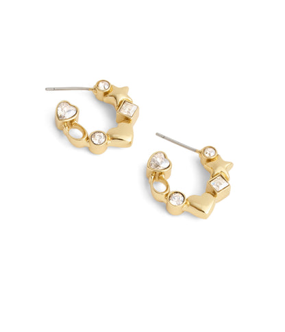 37491619GLD-Signature Star Charm Huggies-Crystal