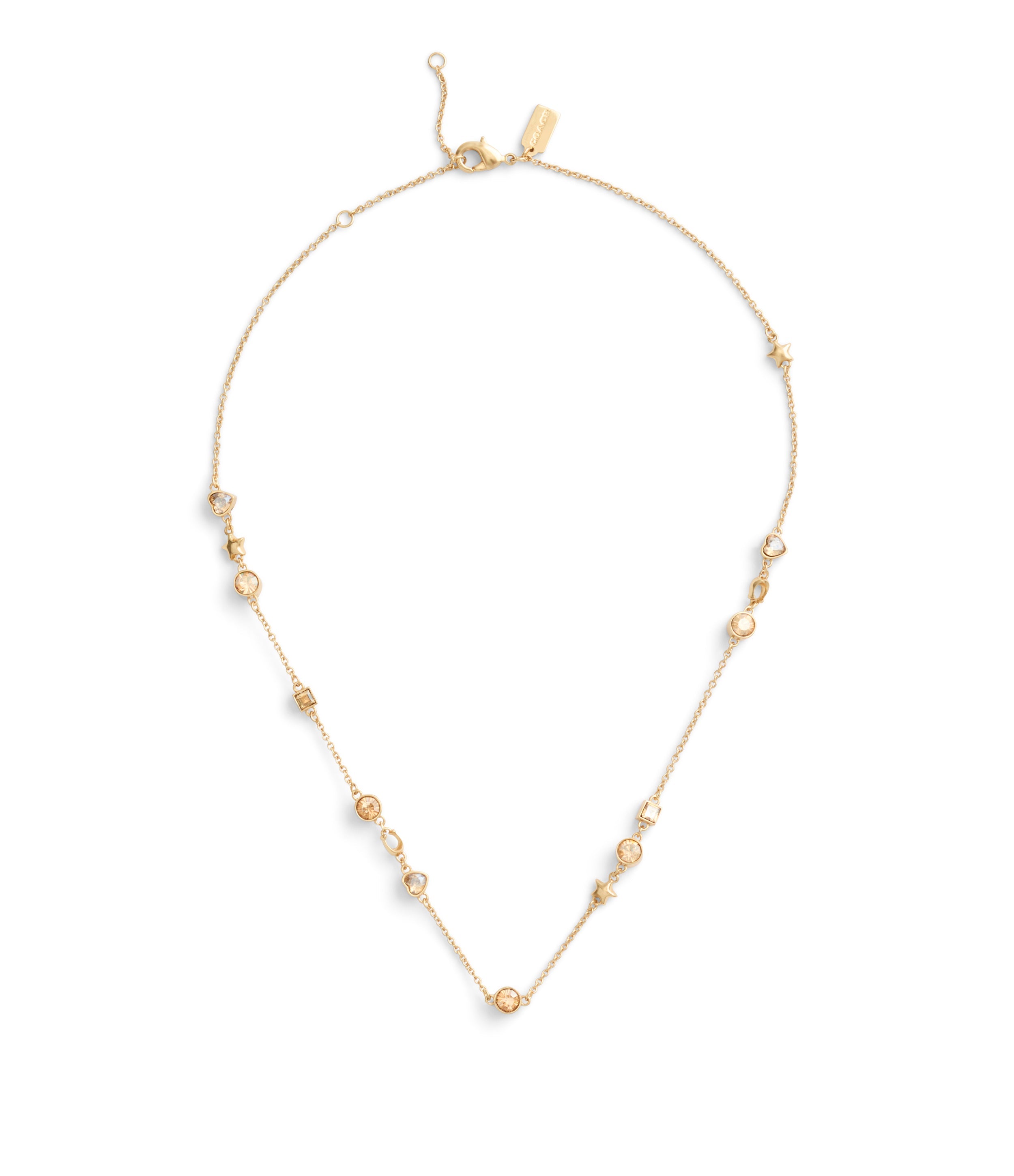 37491621GLD-Signature Star & Heart Station Necklace-Crystal