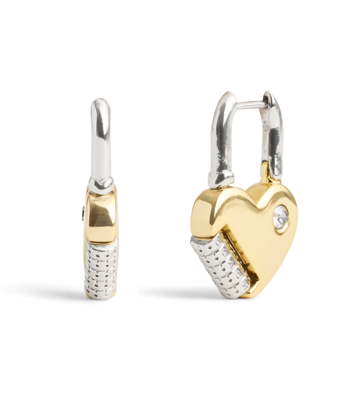 37491623TWO-Signature Heart Padlock Drop Earrings-Twotone