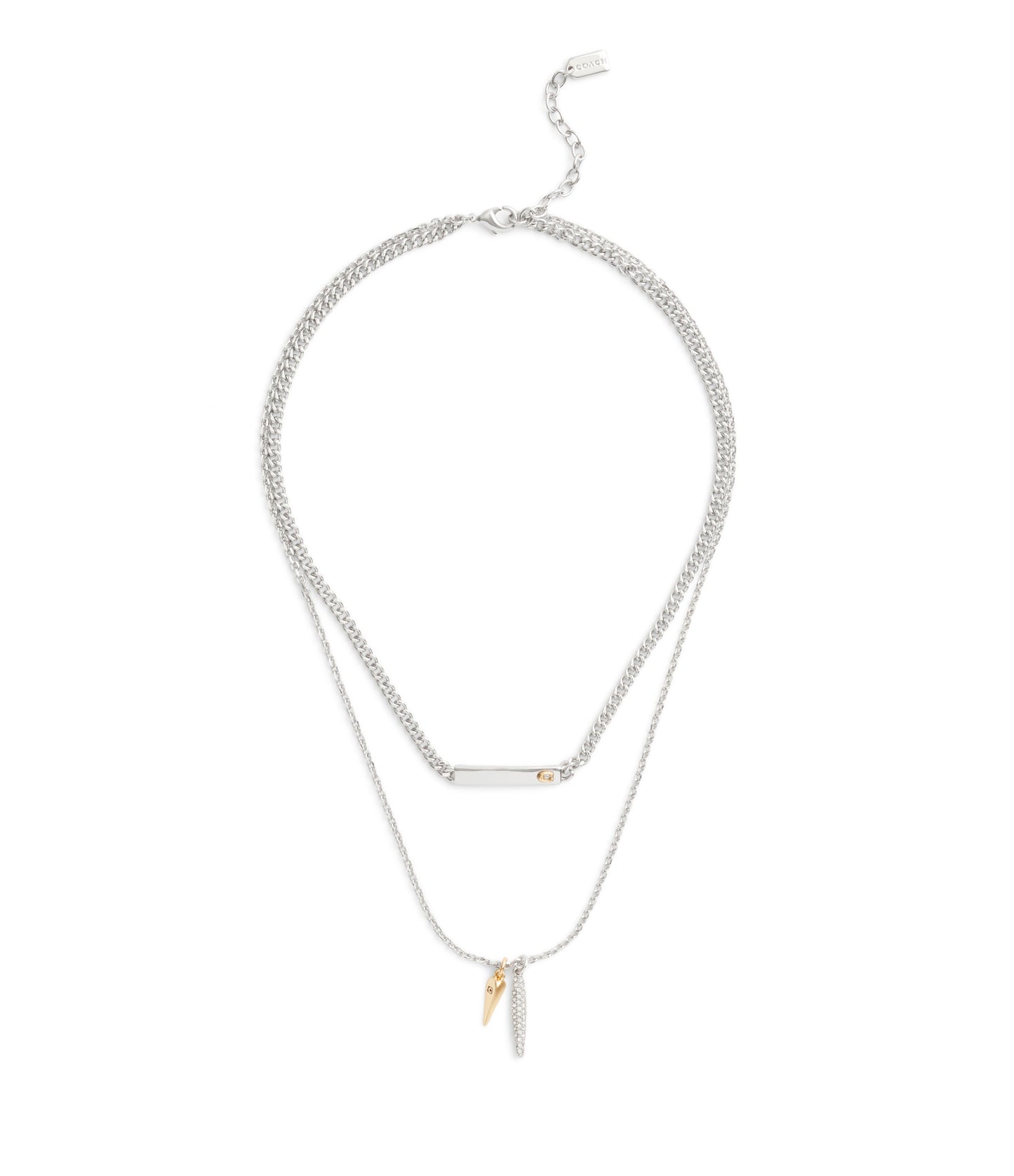 37491626TWO-Signature Pavé Spike Layered Necklace-Rhodium