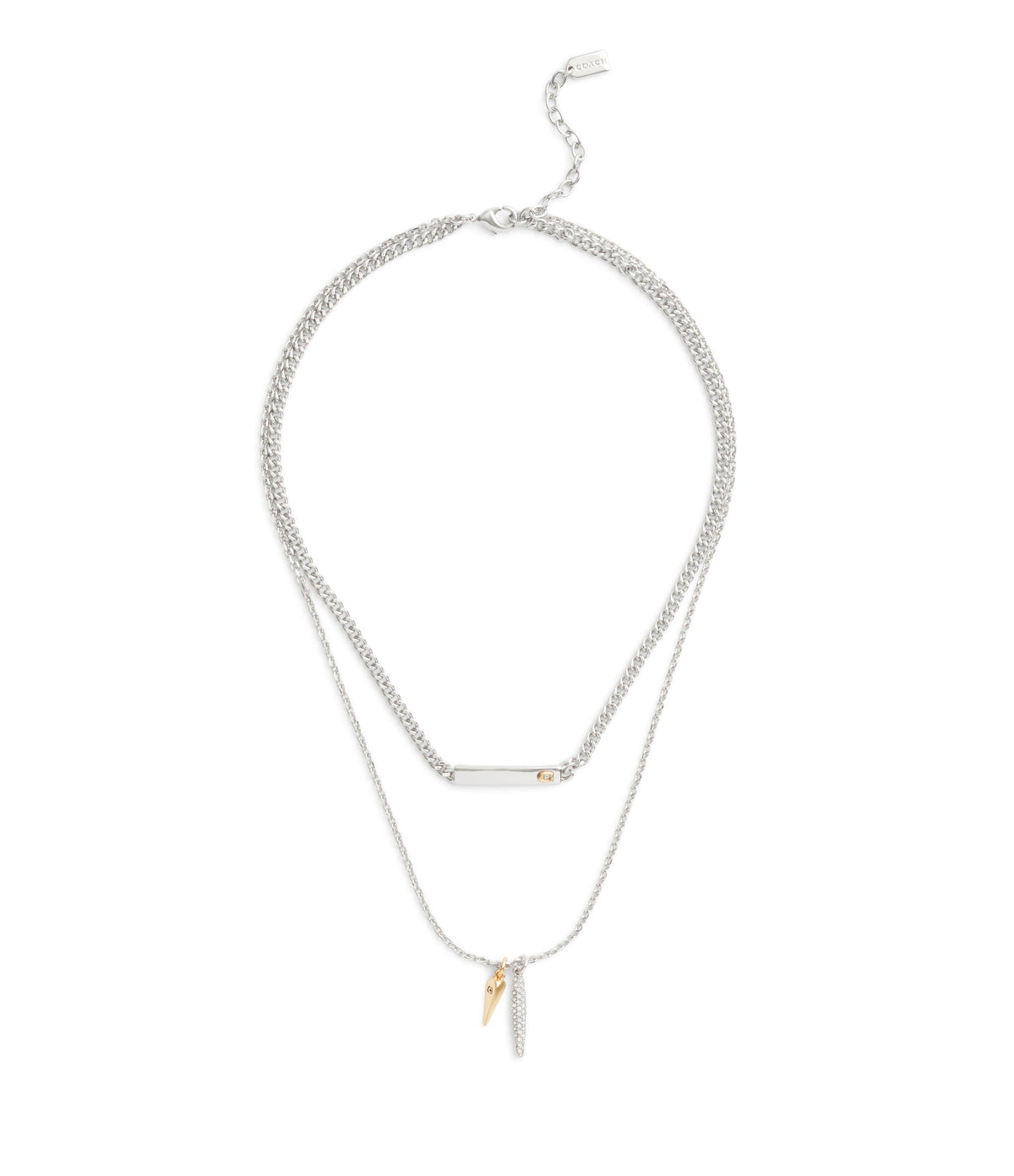 37491626TWO-Signature Pavé Spike Layered Necklace-Rhodium