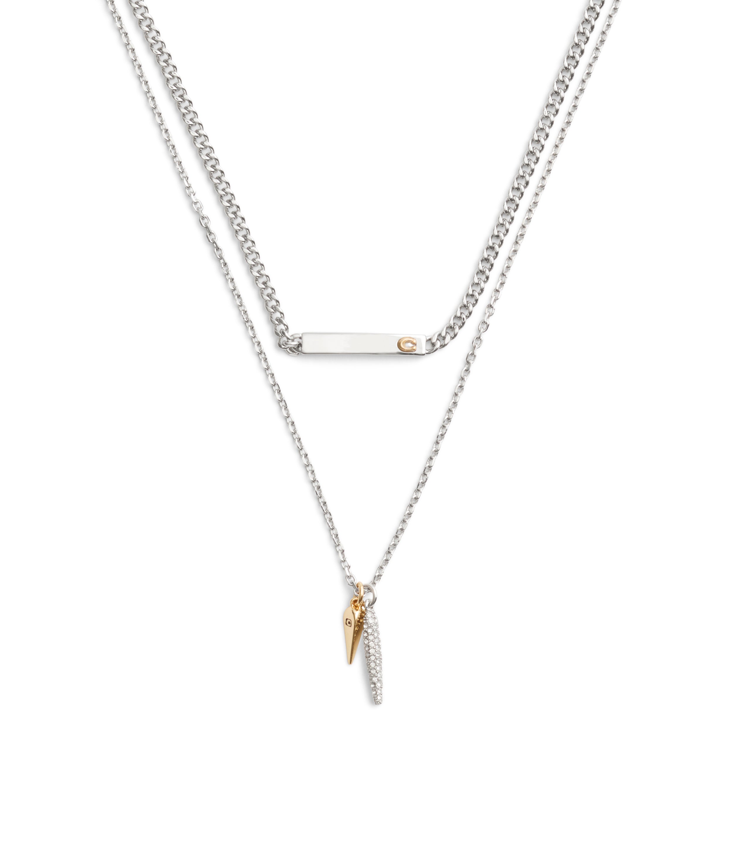 37491626TWO-Signature Pavé Spike Layered Necklace-Rhodium