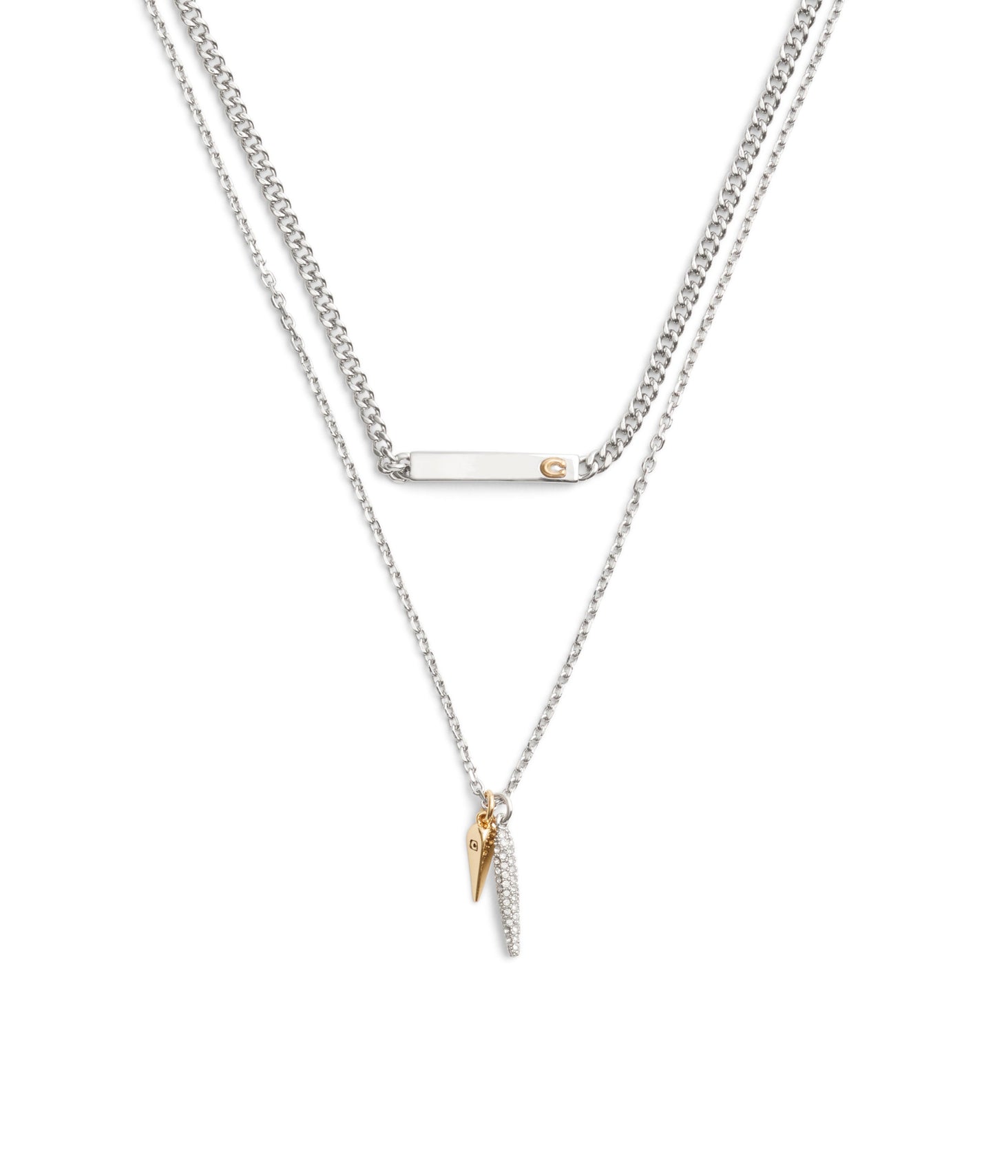 37491626TWO-Signature Pavé Spike Layered Necklace-Rhodium