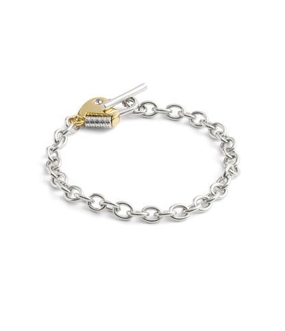 37491628TWO-Signature Heart Padlock Charm Bracelet-Twotone