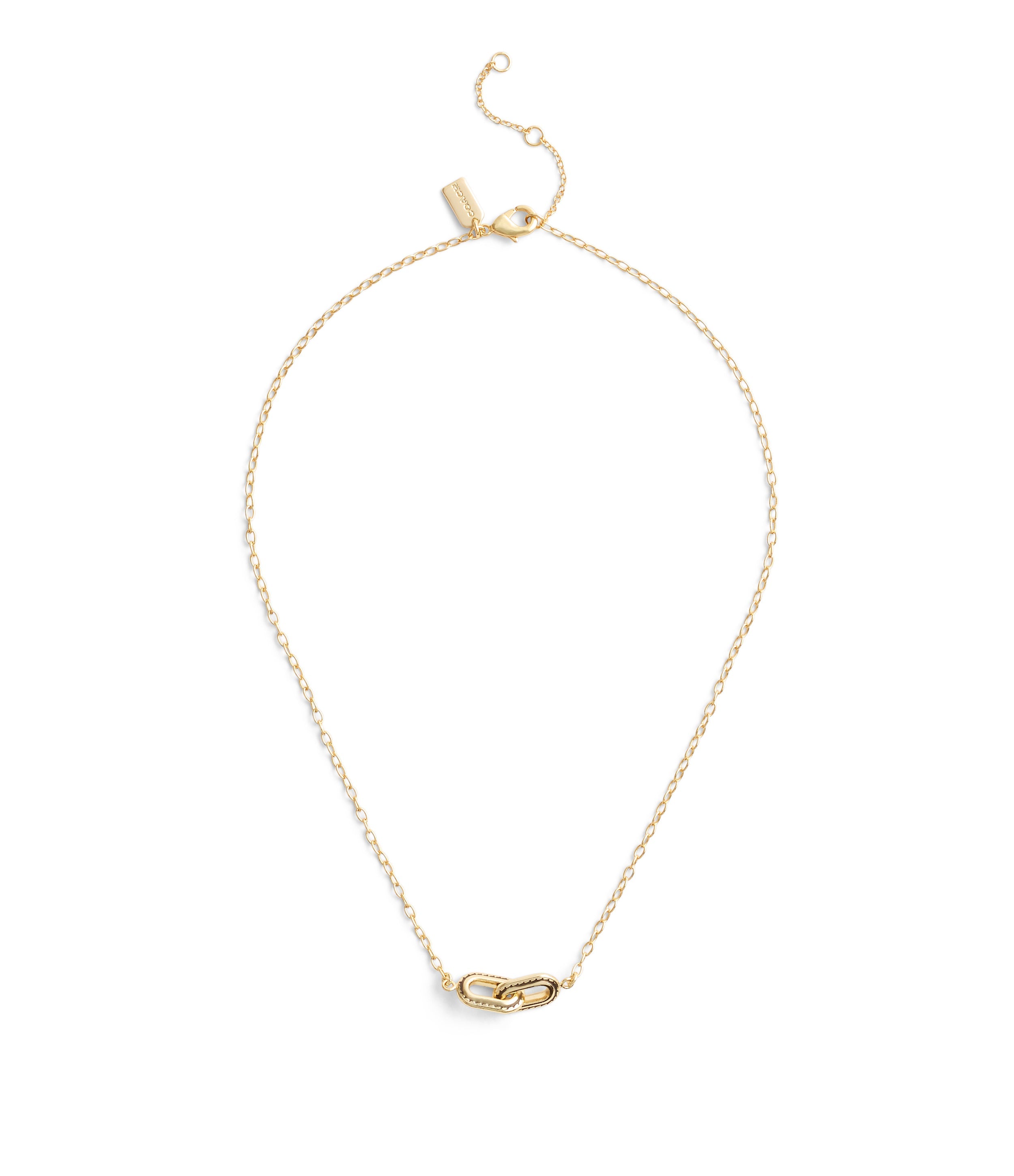 37491653GLD-Stitched Link Pendant Necklace-Gold