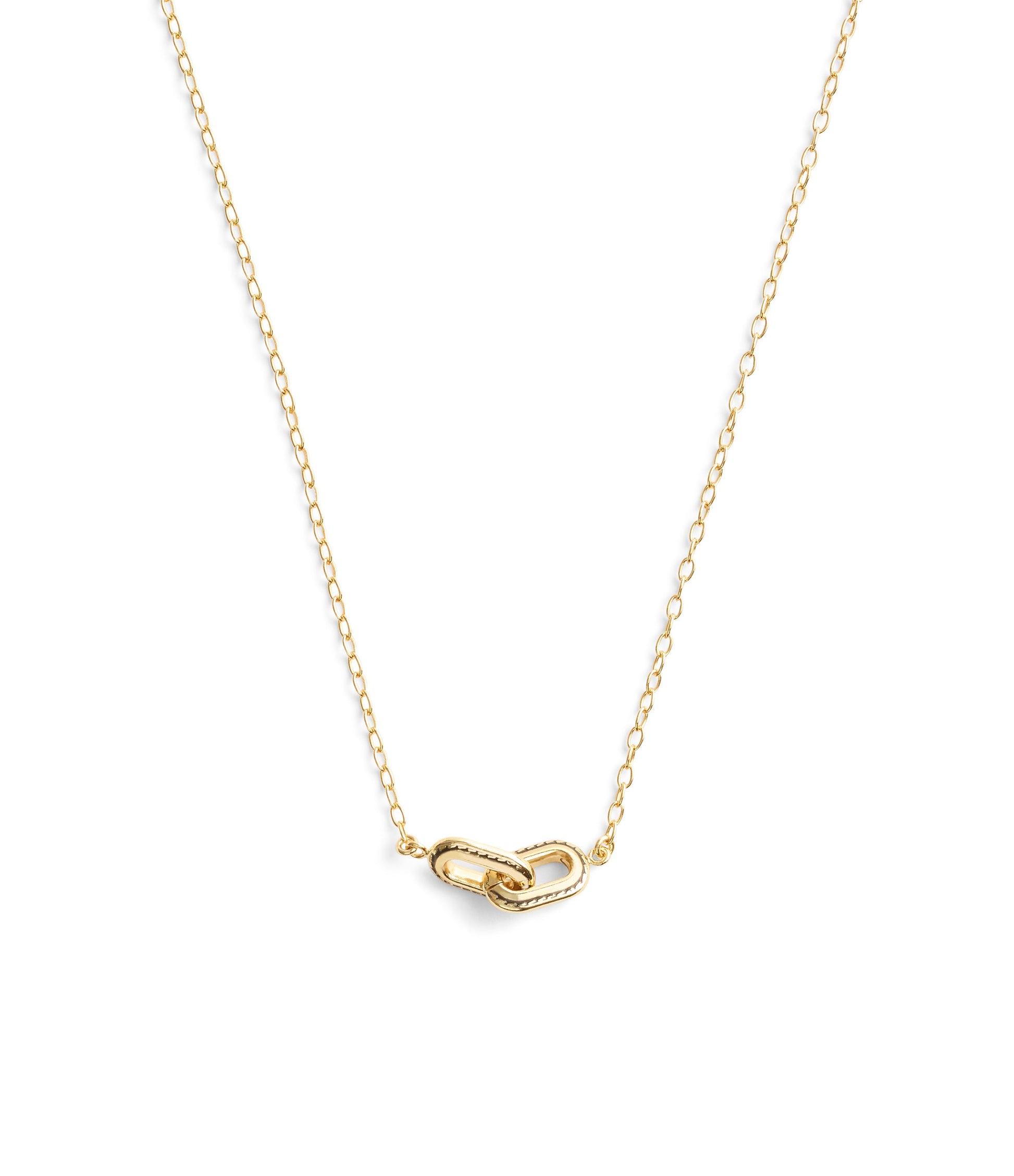 37491653GLD-Stitched Link Pendant Necklace-Gold