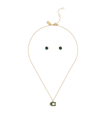 37493517GLD-Signature Pavé C Jewelry Set-Green