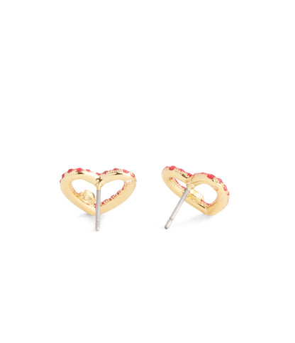 37493610GLD-Signature Pavé Heart Stud Earrings-Red