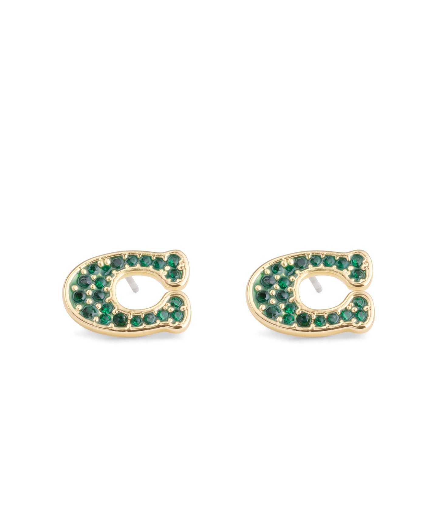 37493613GLD-Signature Pavé C Stud Earrings-Green