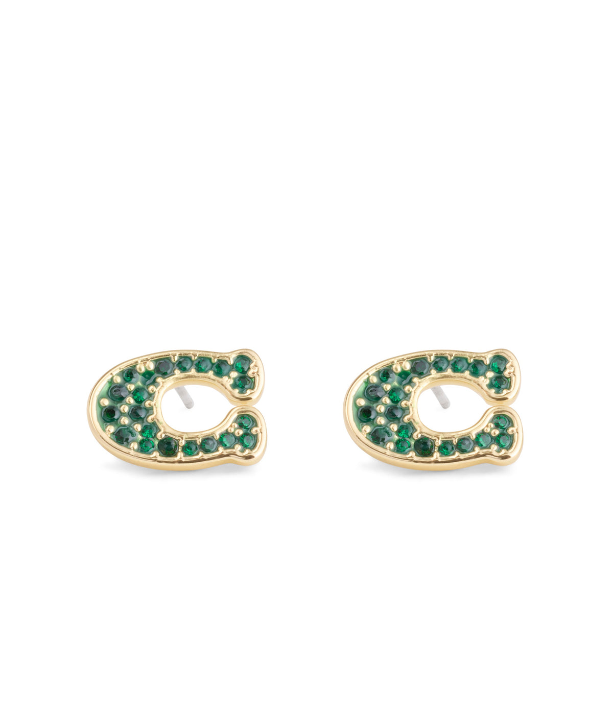 37493613GLD-Signature Pavé C Stud Earrings-Green