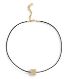 37506182GLD-Signature Quilted Cube Pendant Leather Necklace-Gold