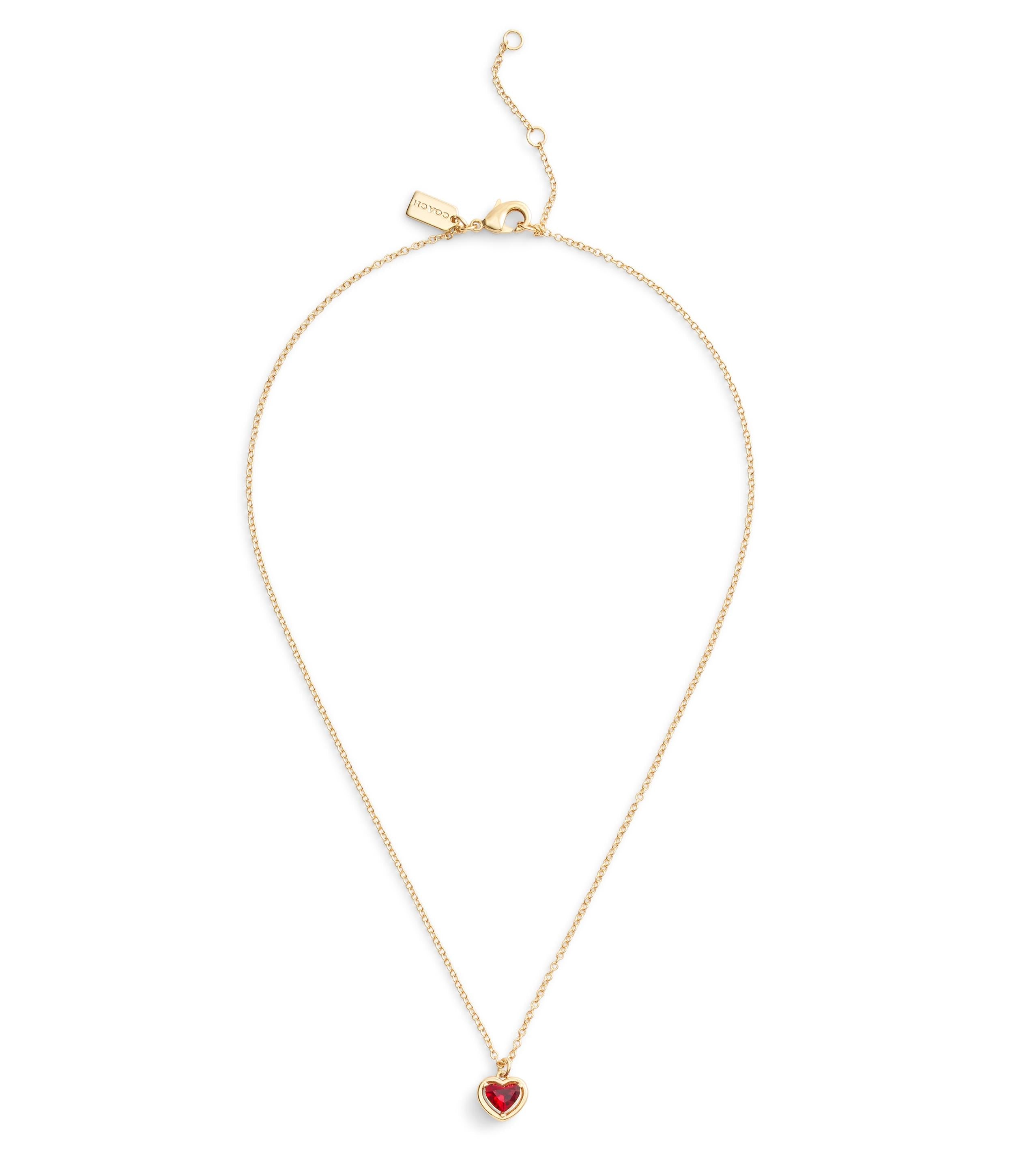37506187GLD-Halo Stone Heart Pendant Necklace-Red