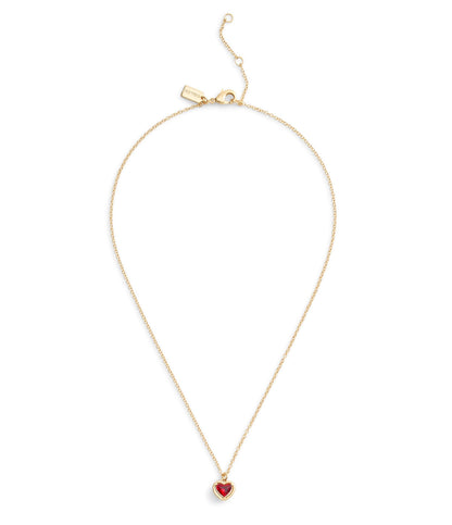 37506187GLD-Halo Stone Heart Pendant Necklace-Red