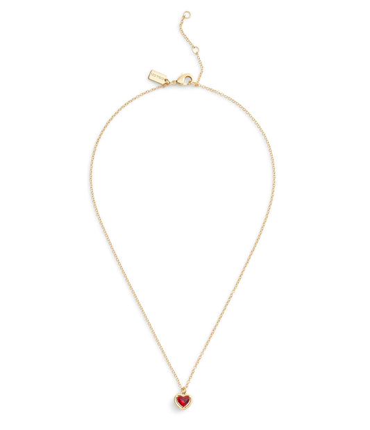 37506187GLD-Halo Stone Heart Pendant Necklace-Red