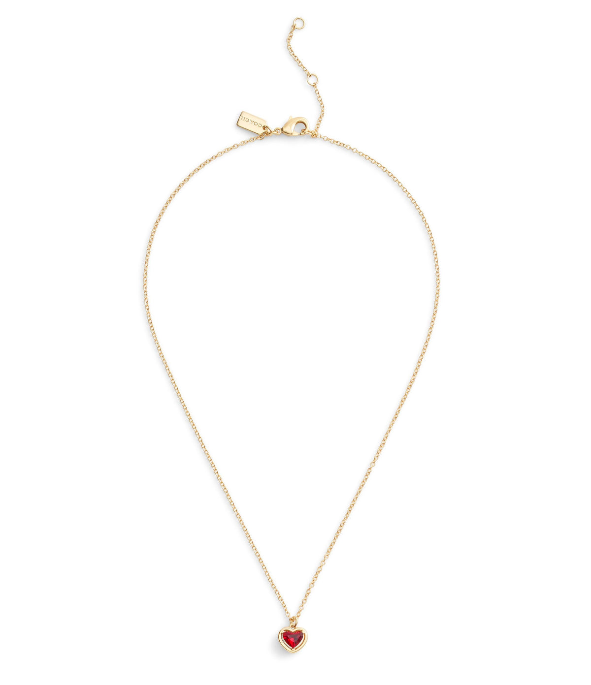 37506187GLD-Halo Stone Heart Pendant Necklace-Red