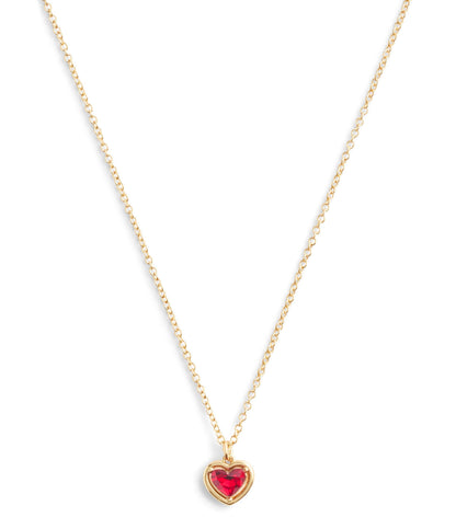 37506187GLD-Halo Stone Heart Pendant Necklace-Red