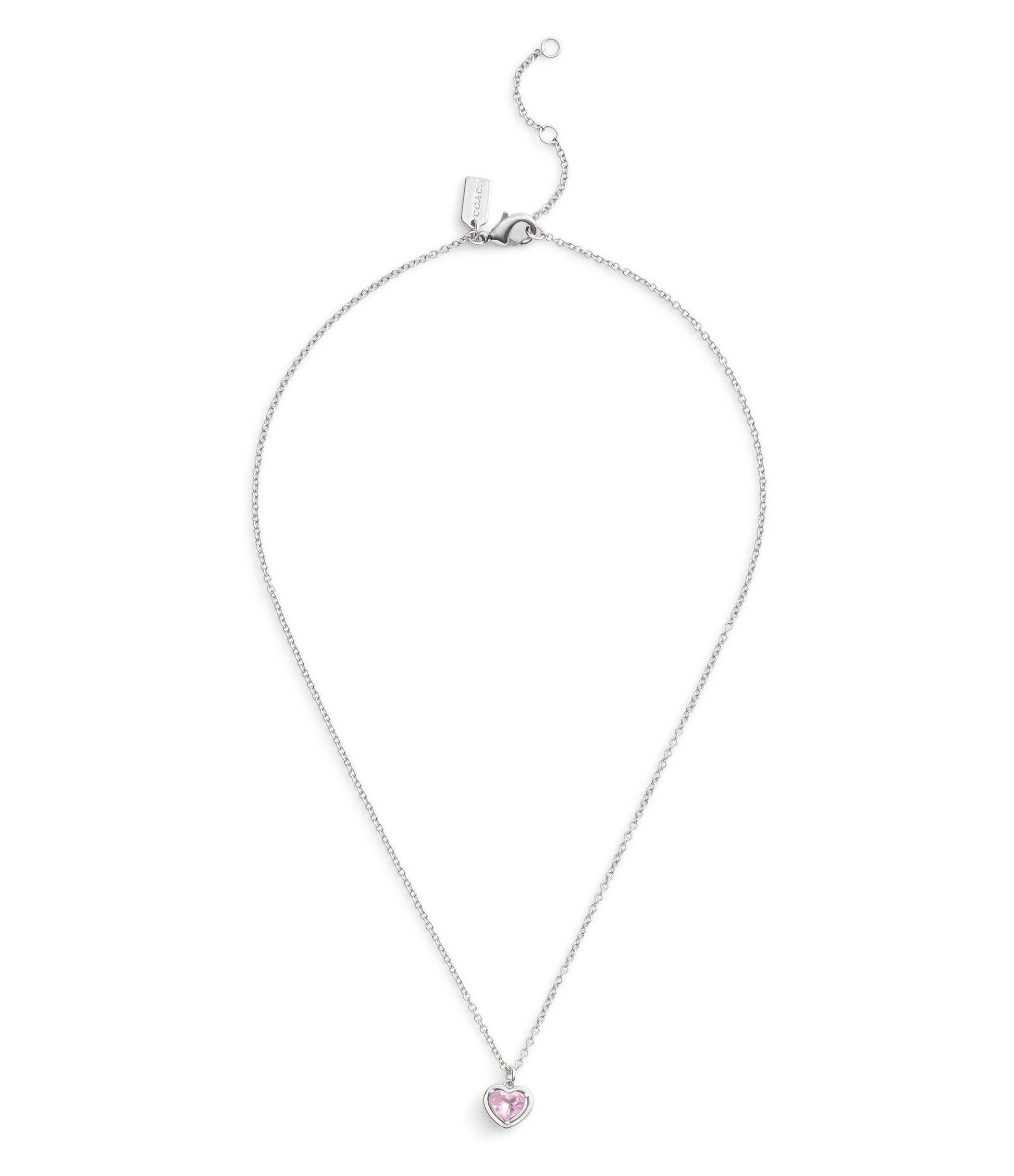 37506187RHO-Halo Stone Heart Pendant Necklace-Pink
