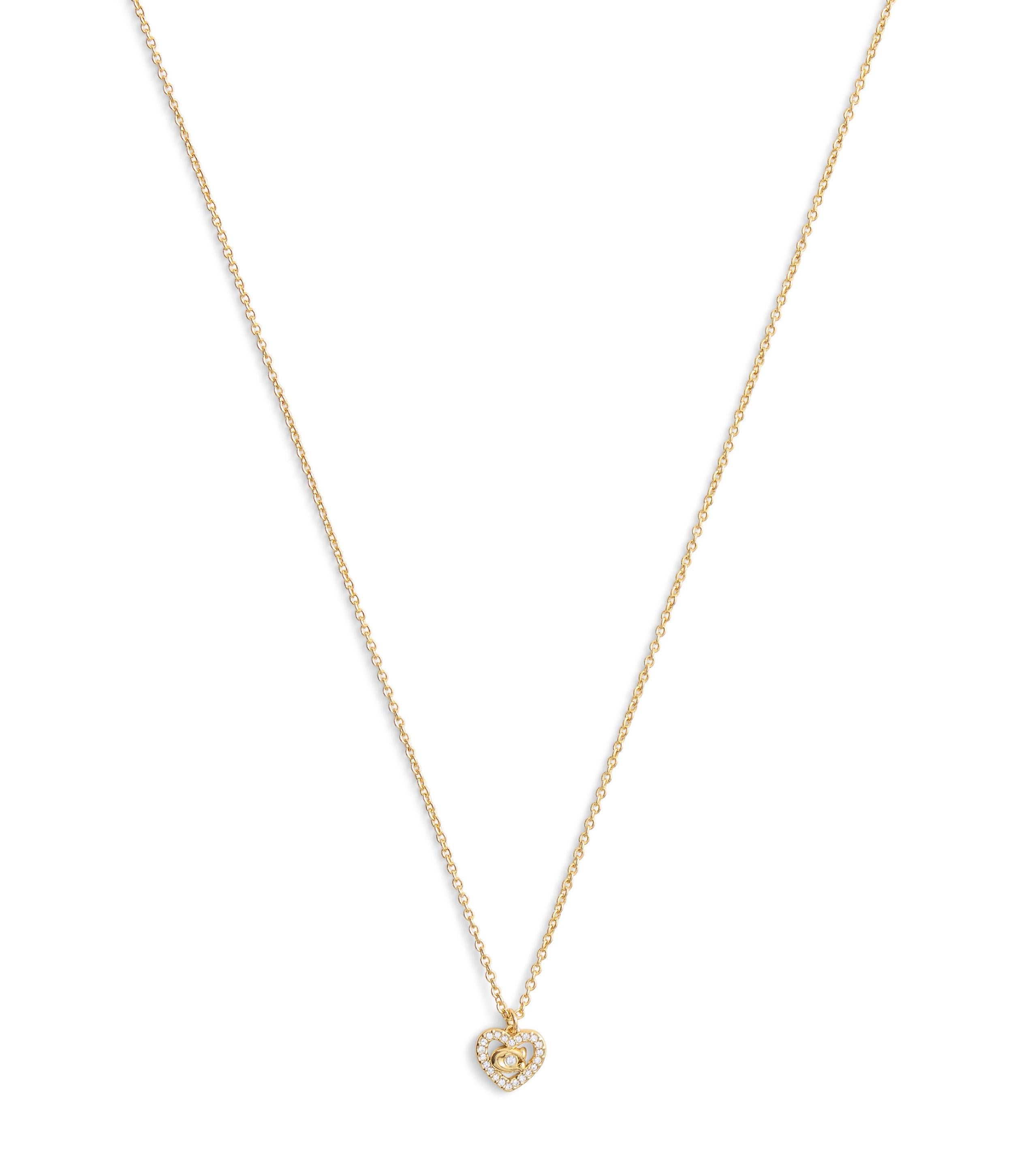 37506206GLD-Signature C Pavé Heart Pendant Necklace-Crystal
