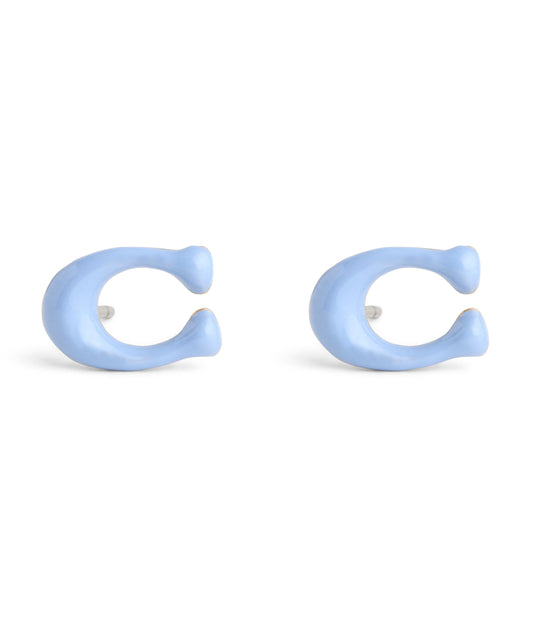37506222GLD-Enamel C Stud Earrings-Blue