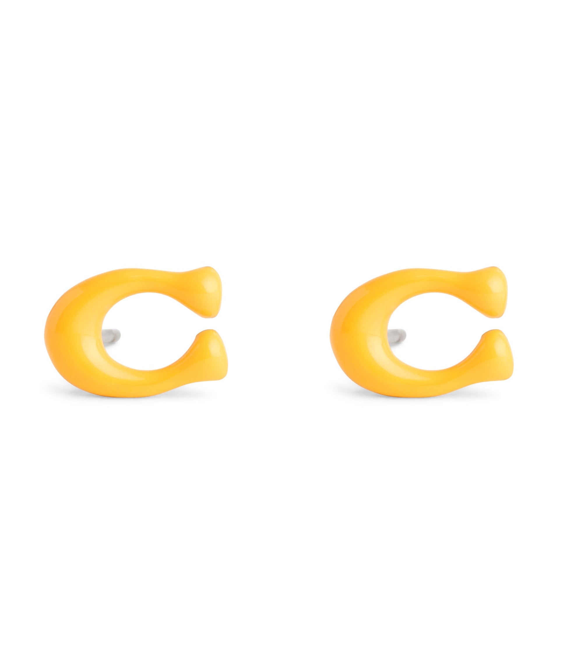 37506222GLD-Enamel C Stud Earrings-Yellow