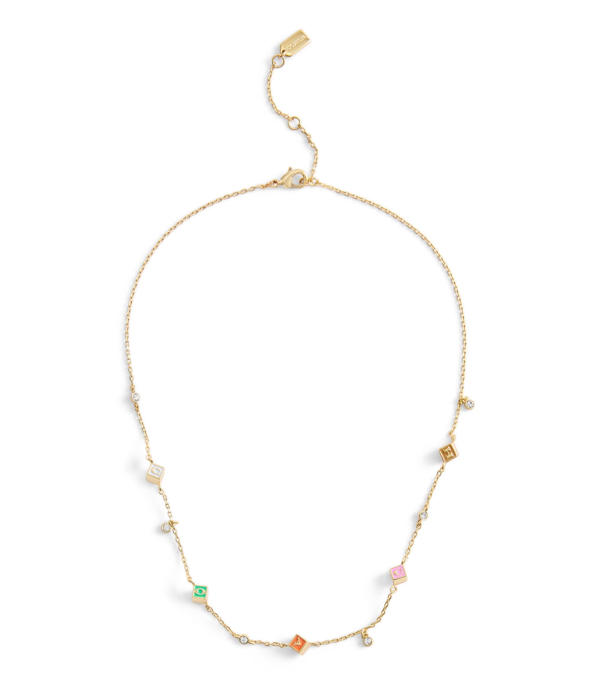 37527570GLD-Signature Logo Enamel Cube Strand Necklace-Multi