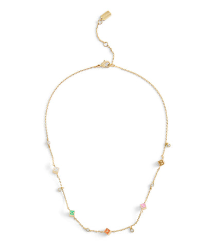 37527570GLD-Signature Logo Enamel Cube Strand Necklace-Multi