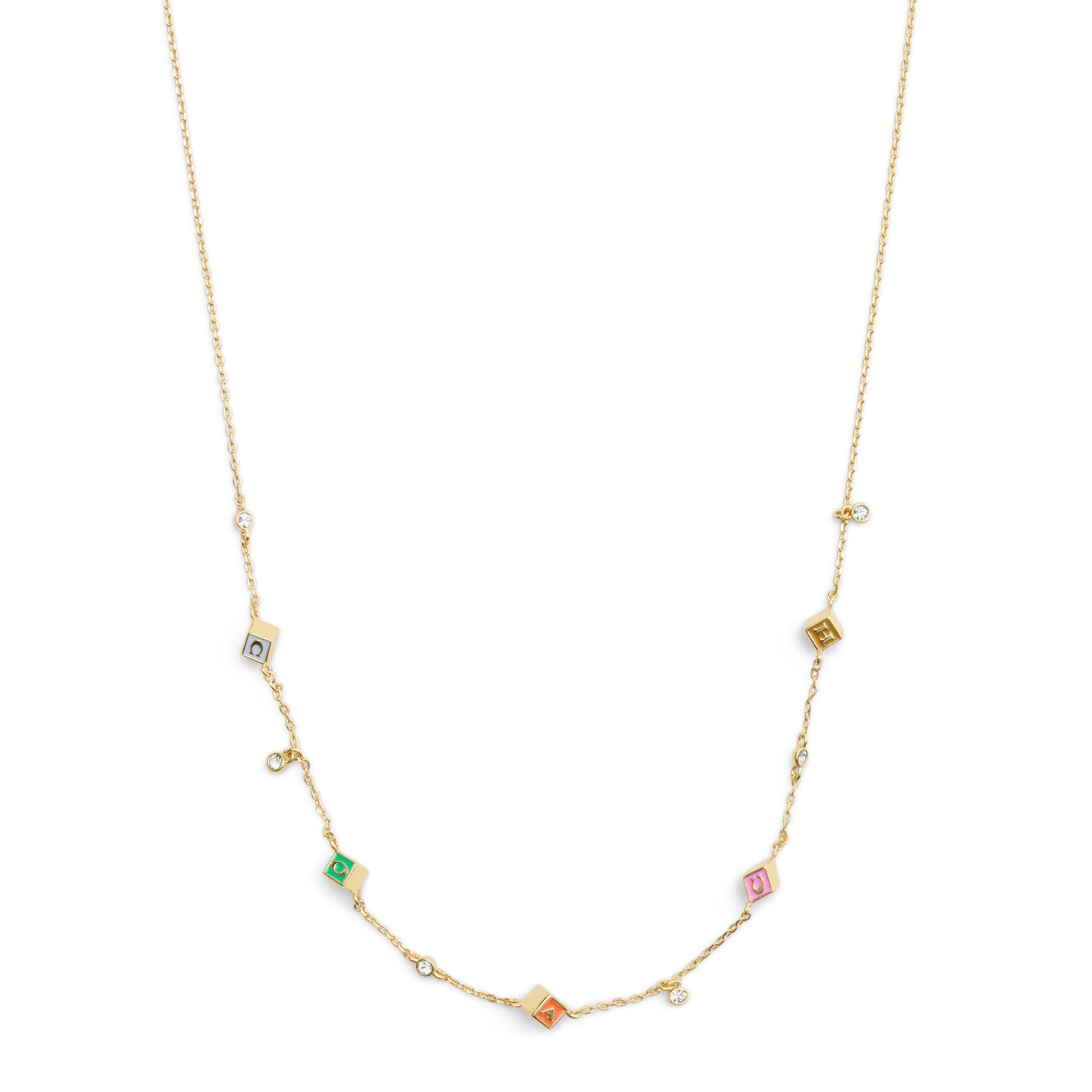 37527570GLD-Signature Logo Enamel Cube Strand Necklace-Multi