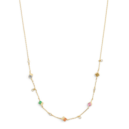 37527570GLD-Signature Logo Enamel Cube Strand Necklace-Multi