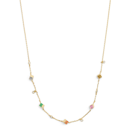 37527570GLD-Signature Logo Enamel Cube Strand Necklace-Multi